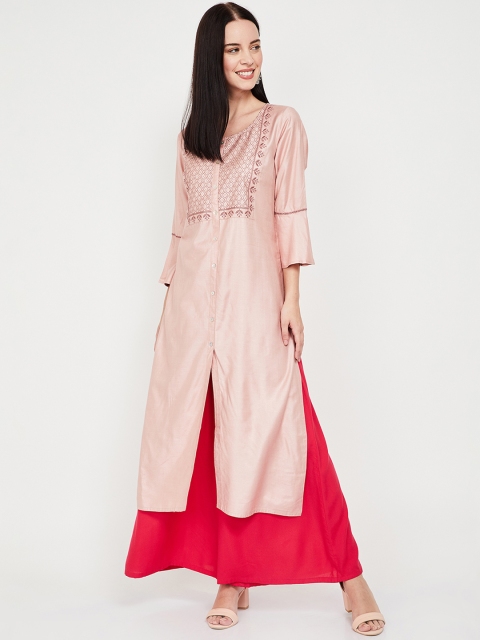 

Melange by Lifestyle Women Pink Yoke Design Straight Kurta
