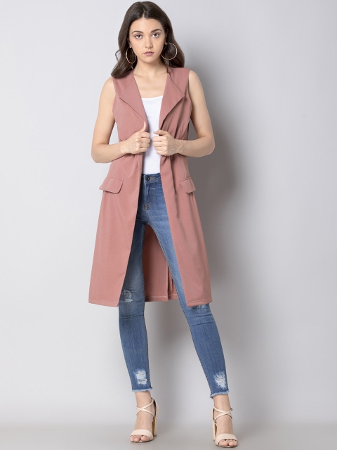 

FabAlley Women Pink Solid Open Front Shrug