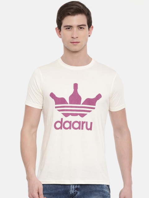 

Bushirt Men Cream-Coloured Printed Round Neck T-shirt