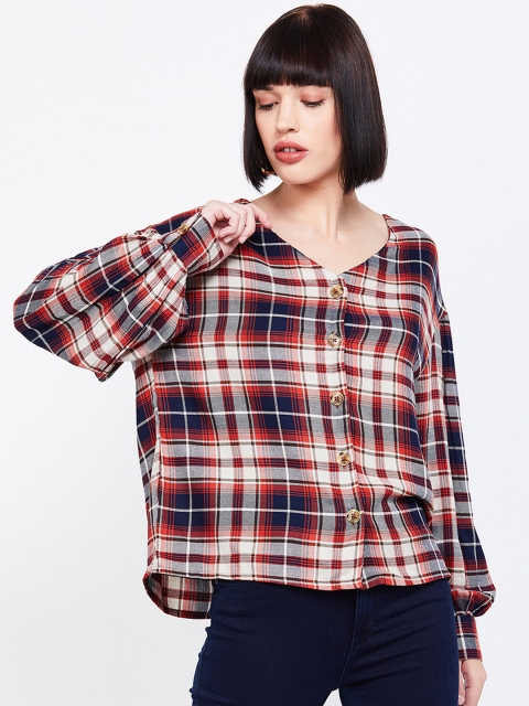 

Fame Forever by Lifestyle Women Rust Checked Shirt Style Top