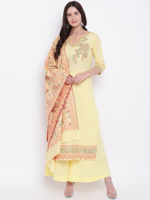 

HK colours of fashion Yellow & Orange Pure Cotton Unstitched Dress Material