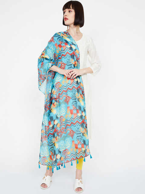 

Melange by Lifestyle Turquoise Blue & Orange Printed Dupatta