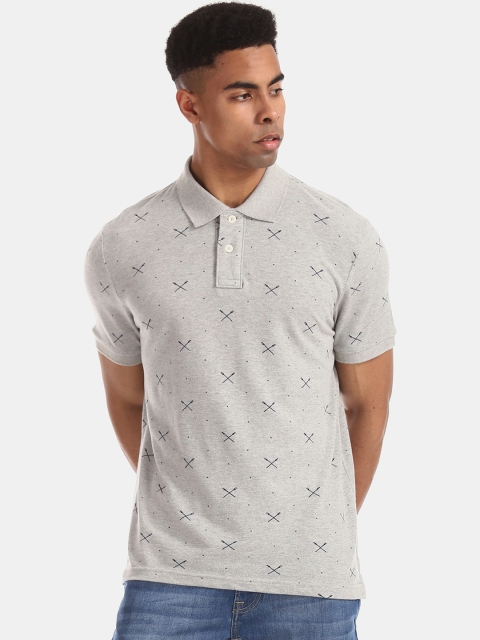 

Aeropostale Men Grey Melange Printed Polo Collar T-shirt