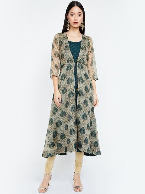 

Melange by Lifestyle Women Green & Beige Printed Layered A-Line Kurta