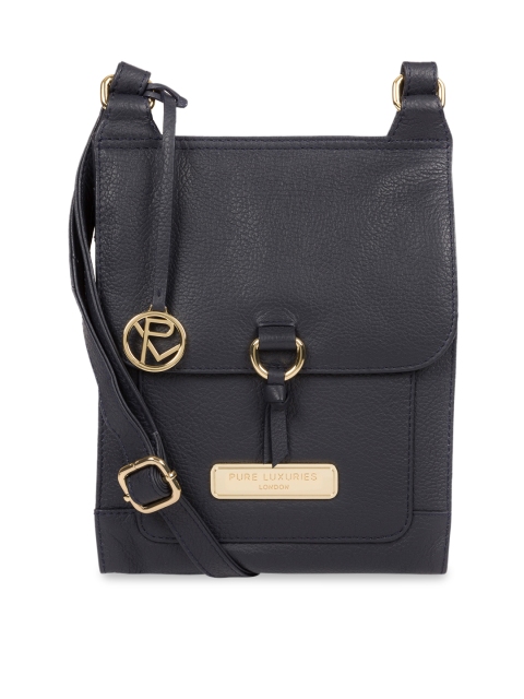 

PURE LUXURIES LONDON Women Navy Blue Solid Genuine Leather Naomi Sling Bag