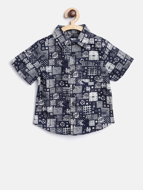 

Nauti Nati Boys Navy Blue & White Regular Fit Printed Casual Shirt