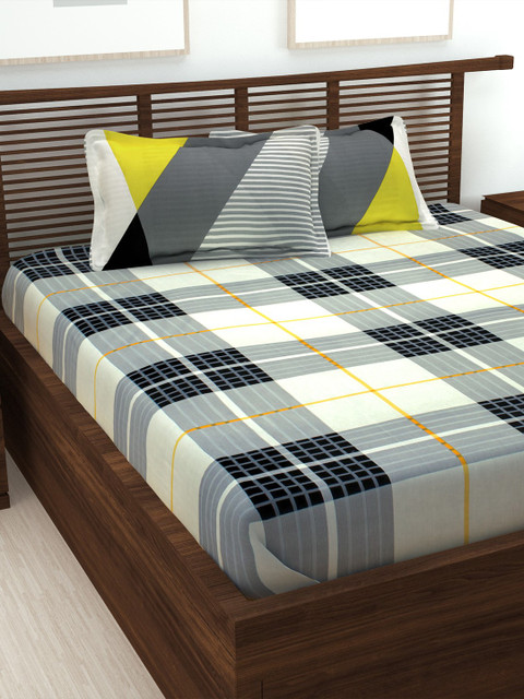 

Story@home White & Grey Printed 186 TC 1 Queen Bedsheet with 2 Pillow Covers
