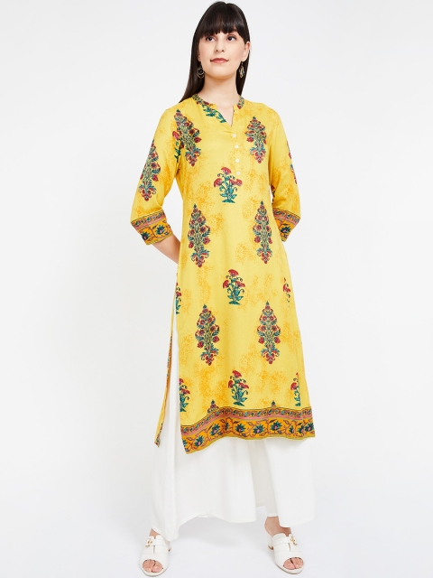 

Melange by Lifestyle Women Mustard Yellow Printed Straight Kurta