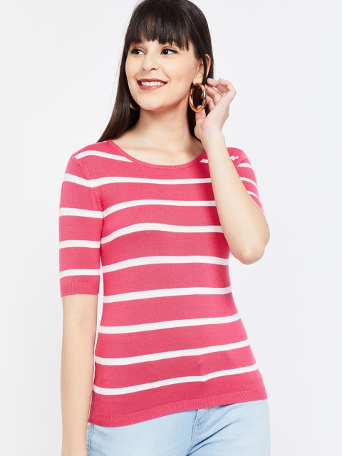 

Bossini Women Pink Striped Fitted Top