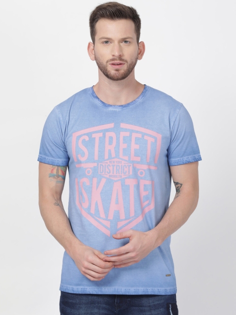 

T-Tog Men Blue Printed Slim Fit Round Neck T-shirt