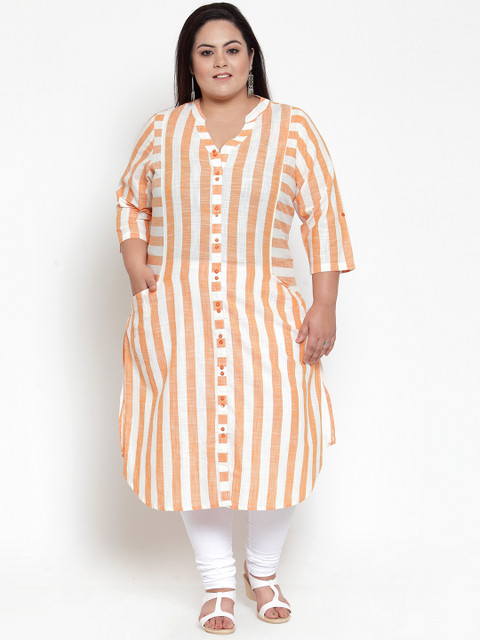 

plusS Women White & Orange Striped Tunic