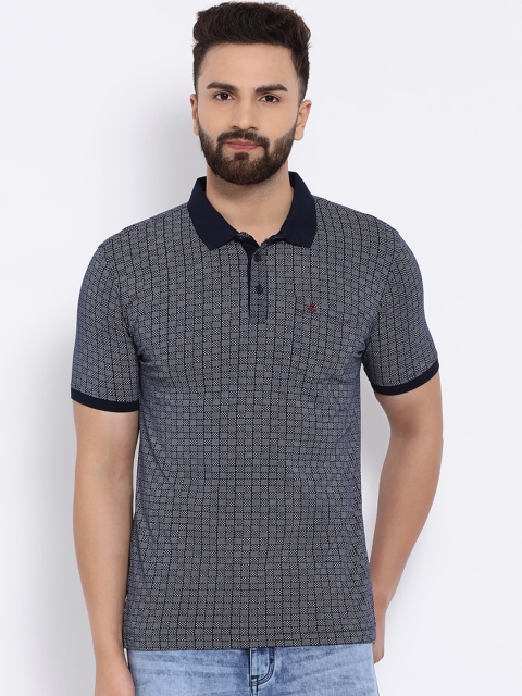 

Crimsoune Club Men Navy Blue & White Printed Slim Fit Polo Collar T-shirt