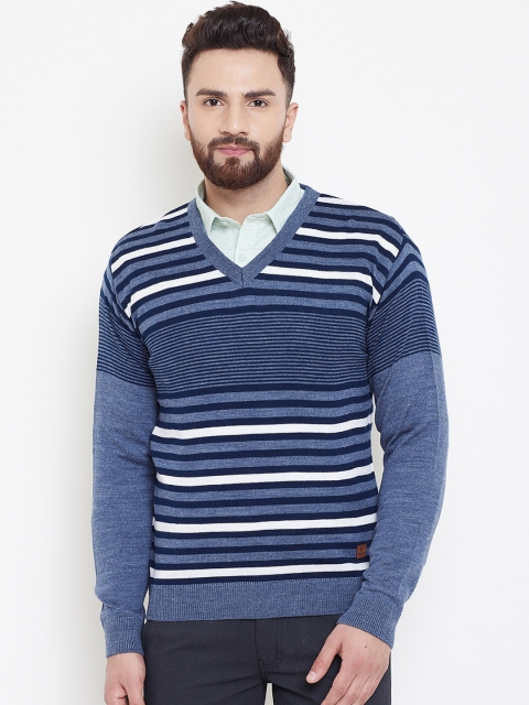 

Duke Men Blue & White Striped Sweater