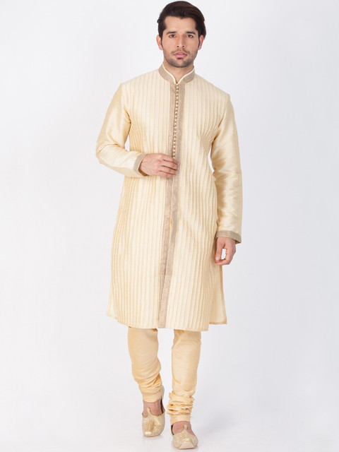 

VASTRAMAY Men Gold-Toned Embroidered Kurta with Churidar