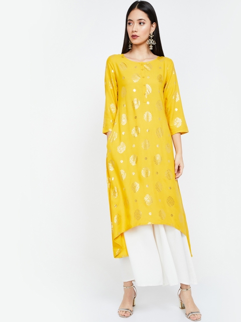 

Melange by Lifestyle Women Yellow Printed A-Line High-Low Kurta