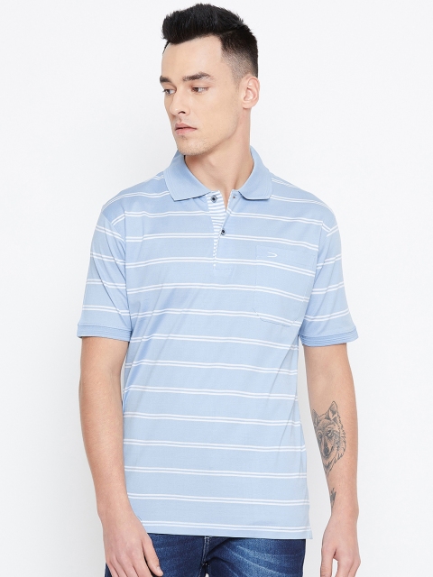 

Duke Men Blue Striped Polo Collar T-shirt