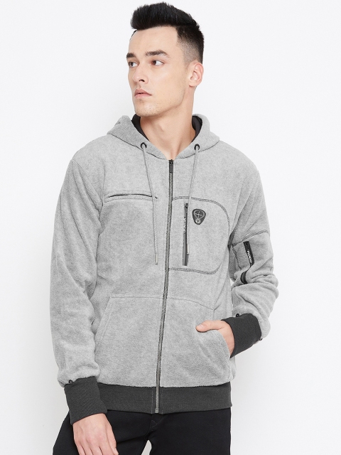 

Duke Men Grey Solid Hooded Sweatshirt