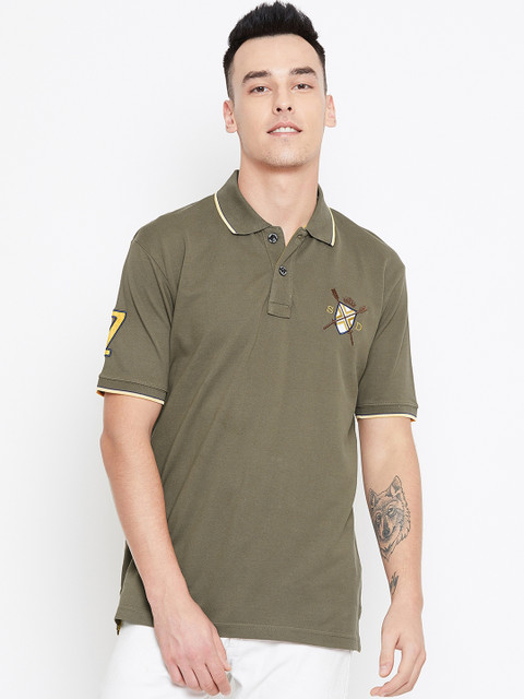 

Duke Men Green Solid Polo Collar T-shirt