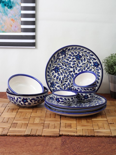 

VarEesha Set of 10 Off-White & Blue Printed Ceramic Dinner Plates & Bowls