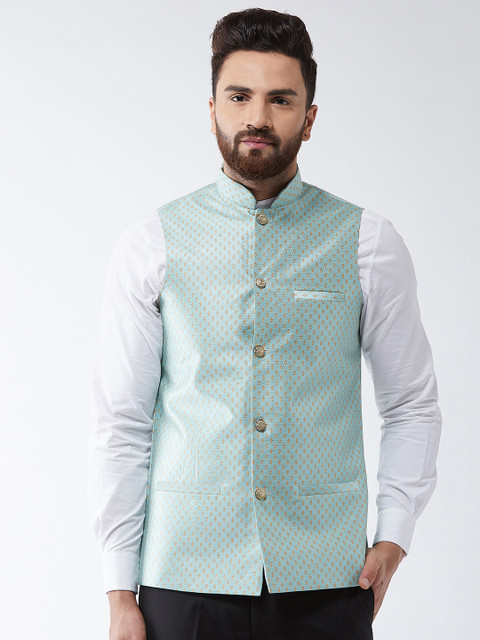 

SOJANYA Men Sea Green & Gold-Toned Woven Design Nehru Jacket