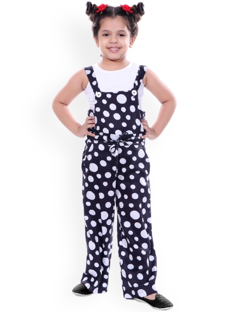 

naughty ninos Girls Navy Blue & White Printed T-shirt with Dungarees