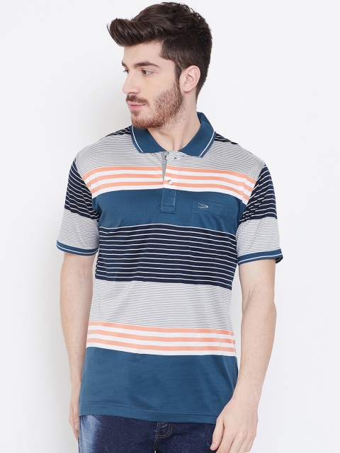 

Duke Men Blue & White Striped Polo Collar T-shirt