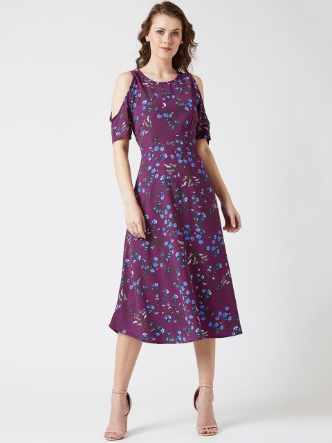

U&F Women Purple Printed Fit and Flare Dress