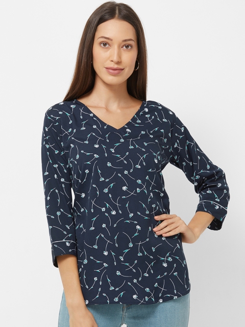 

The Beach Company Women Navy Blue Printed Top