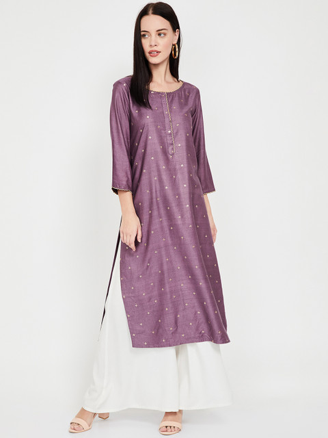 

Melange by Lifestyle Women Purple Embellished Straight Kurta