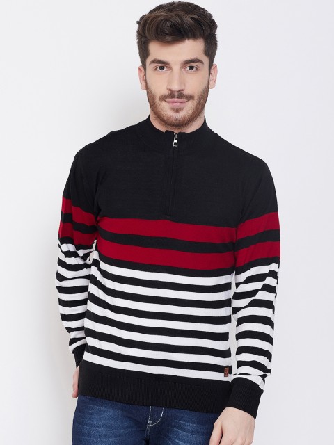 

Duke Men Black & White Striped Sweater