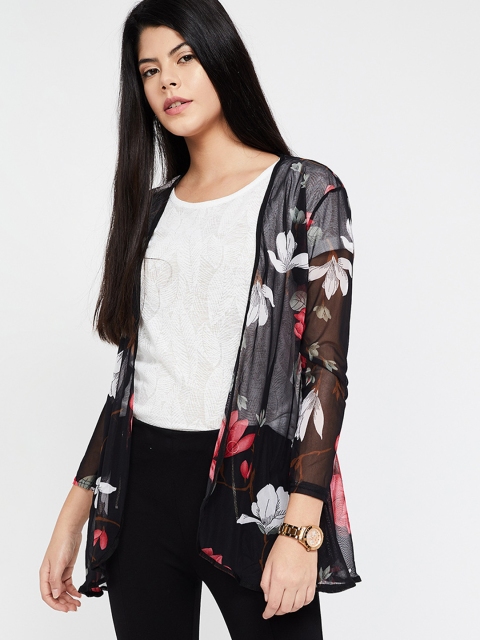 

Ginger by Lifestyle Women Black & Pink Printed Open Front Shrug