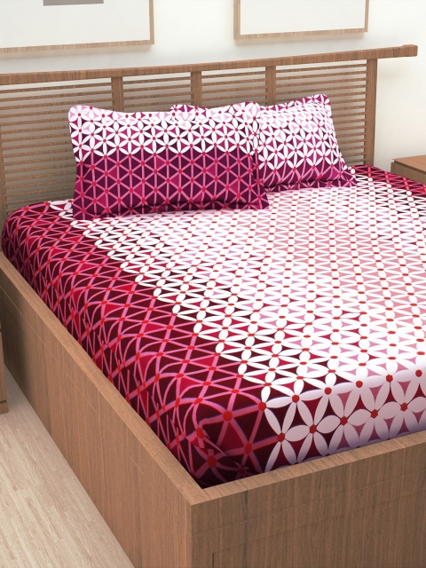 

Story@home White Maroon 186TC Cotton 1 Double Bedsheet with 2 Pillow Covers