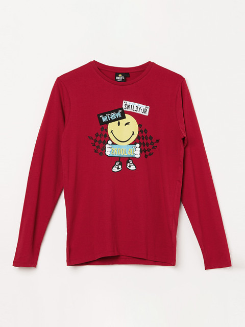 

Smiley World Boys Red Printed Round Neck T-shirt