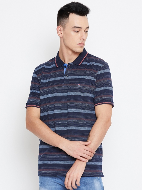 Duke Men Blue Striped Polo Collar T-shirt