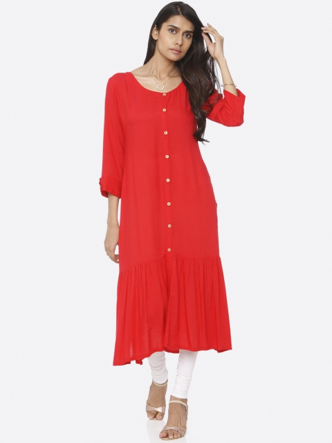 

RAISIN Women Red & Red Solid Straight Kurta