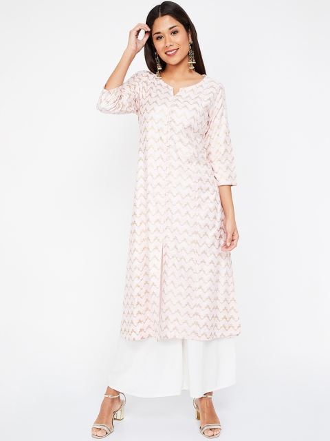 

Melange by Lifestyle Women Pink & Gold-Toned Woven Design Straight Kurta