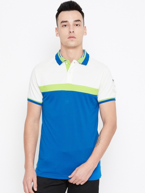

Duke Men White & Blue Colourblocked Polo Collar T-shirt
