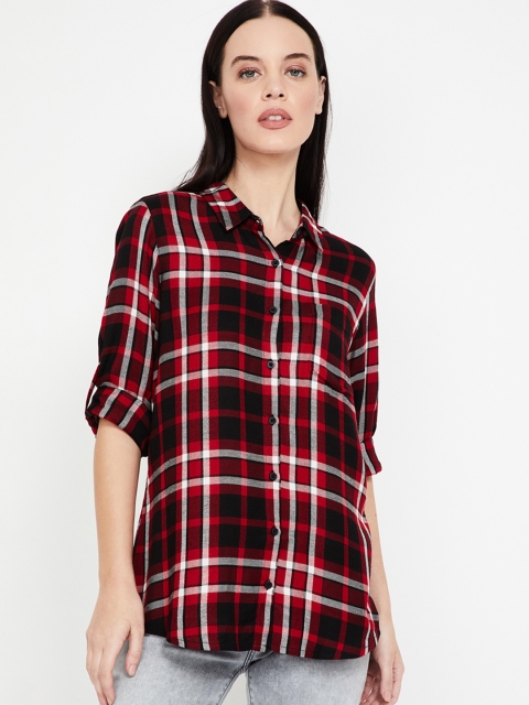 

Fame Forever by Lifestyle Women Red Checked Shirt Style Top