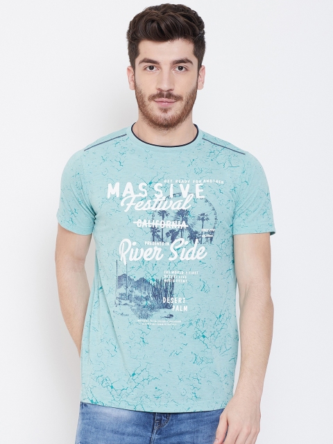 

Duke Men Turquoise Blue Printed Round Neck T-shirt