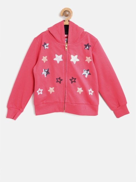 

Nauti Nati Girls Pink Self Design Hooded Sweatshirt
