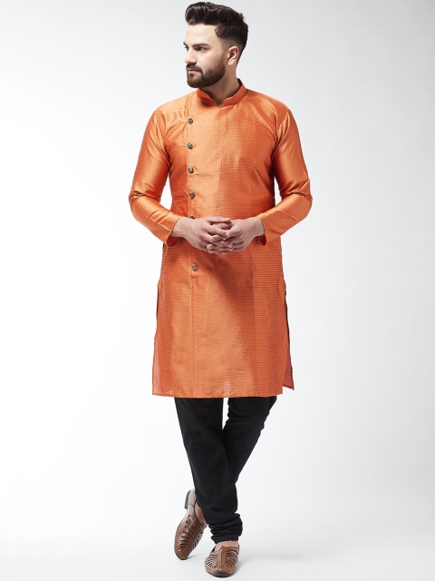 

SOJANYA Men Peach-Coloured & Black Self Design Kurta with Churidar