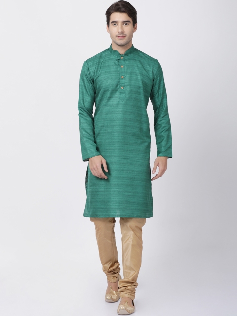 

VASTRAMAY Men Green & Brown Striped Kurta with Churidar