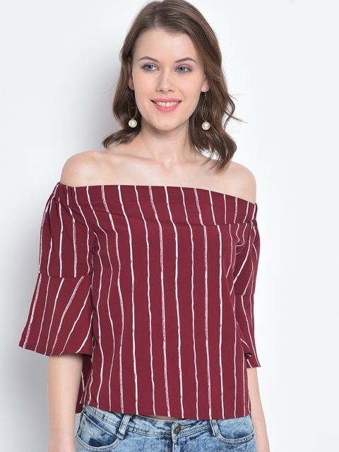 

Mayra Women Maroon & Off-White Striped Bardot Top