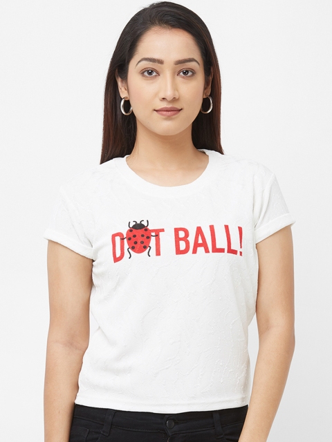 

Imagica Women Off-White Printed Round Neck T-shirt