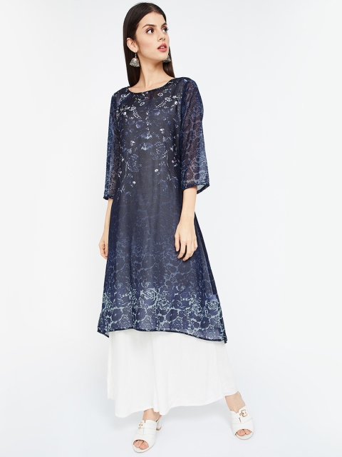 

Melange by Lifestyle Women Navy Blue Printed A-Line Kurta