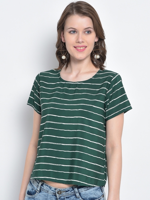 

Mayra Women Green Striped Round Neck T-shirt