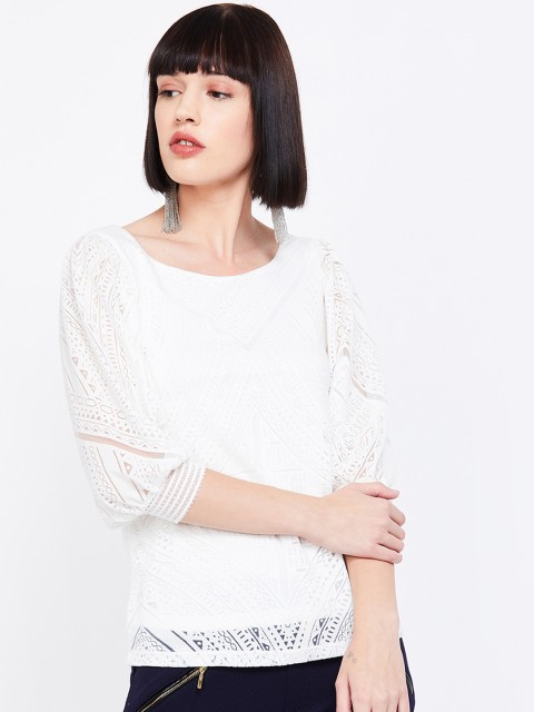 

CODE by Lifestyle Women Off-White Solid Lace Top