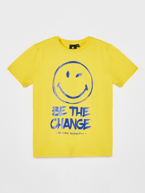 

Smiley World Boys Yellow Printed Round Neck T-shirt