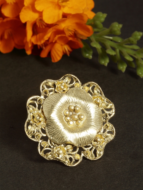 

DIVA WALK Women Gold-Plated Flower-Shaped Adjustable Finger Ring