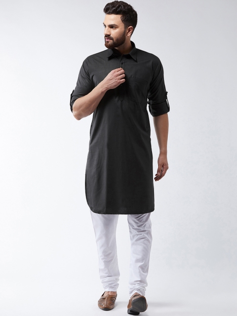 

SOJANYA Men Black & White Solid Kurta with Churidar